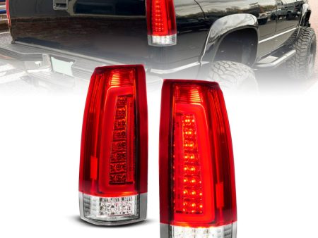 ANZO 88-99 Chevy C K1500 2500 3500 Full LED Light Tube Taillights Chrome Housing Red Clear Lens For Sale