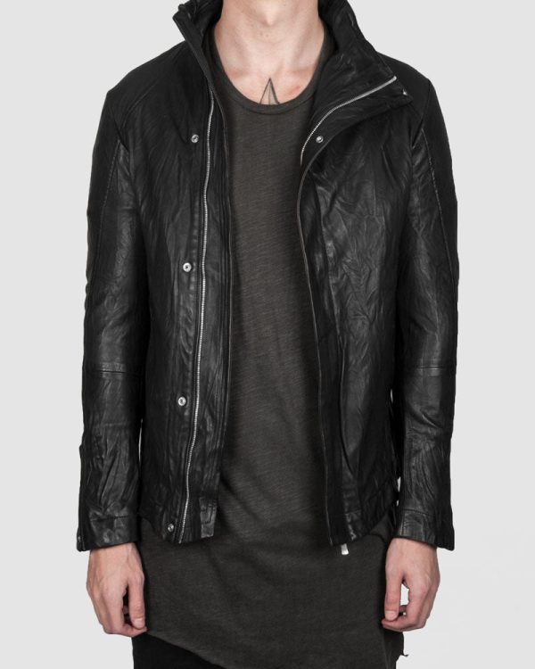 Molis high collar leather jacket Supply