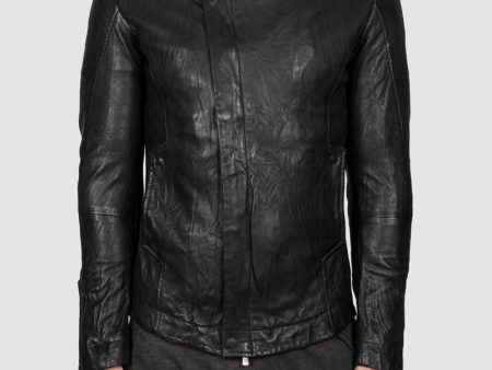 Molis high collar leather jacket Supply