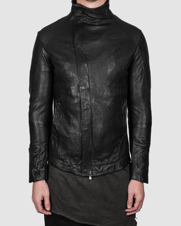 Molis high collar leather jacket Supply