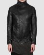 Molis high collar leather jacket Supply