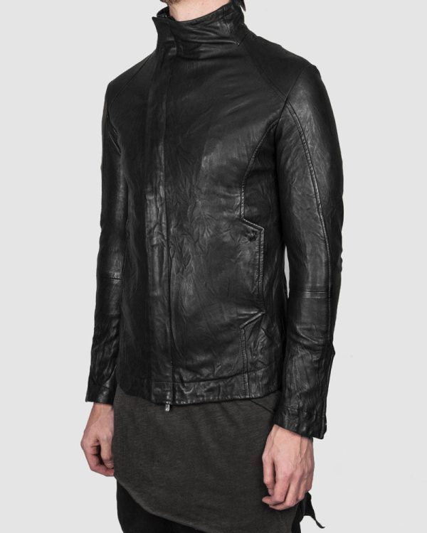 Molis high collar leather jacket Supply