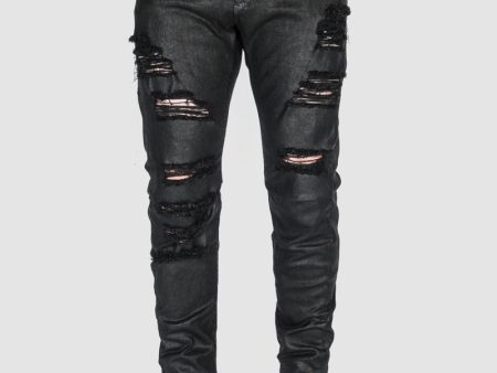 Waxed distressed pants on Sale