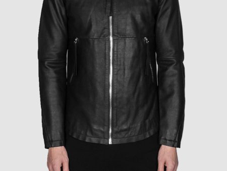 Ladder stitch leather jacket Discount