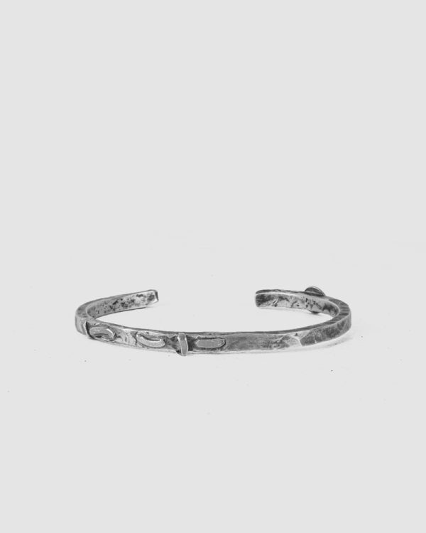 Thick detailed oxidized silver bracelet on Sale