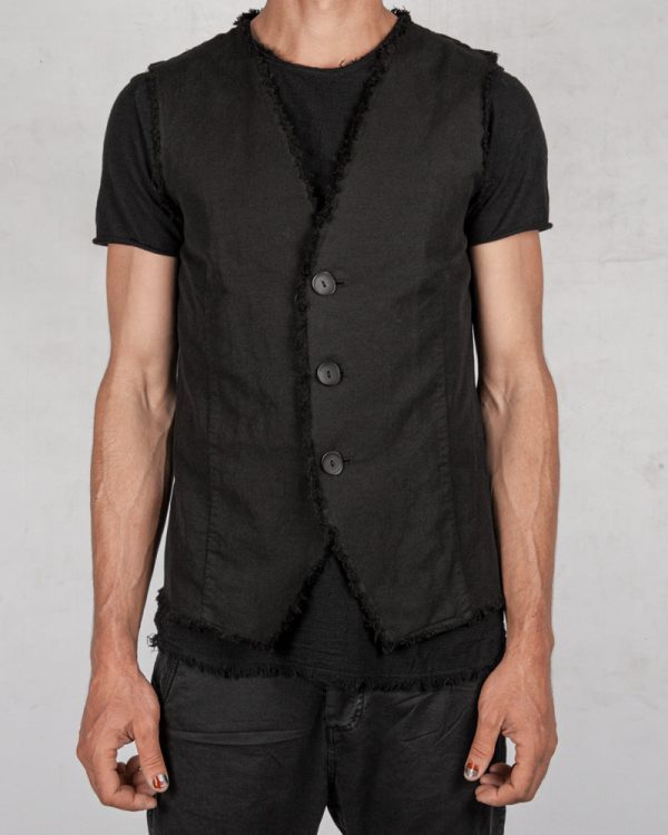 Raw linen blend vest For Cheap