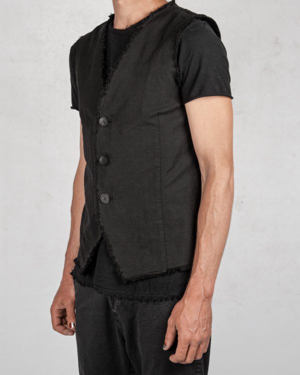 Raw linen blend vest For Cheap